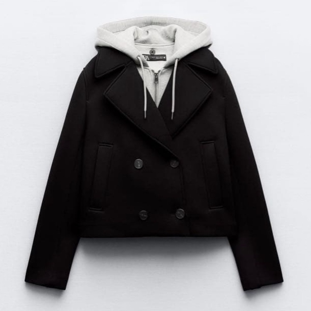 Zara Black Cropped Jacket Combined with Hood